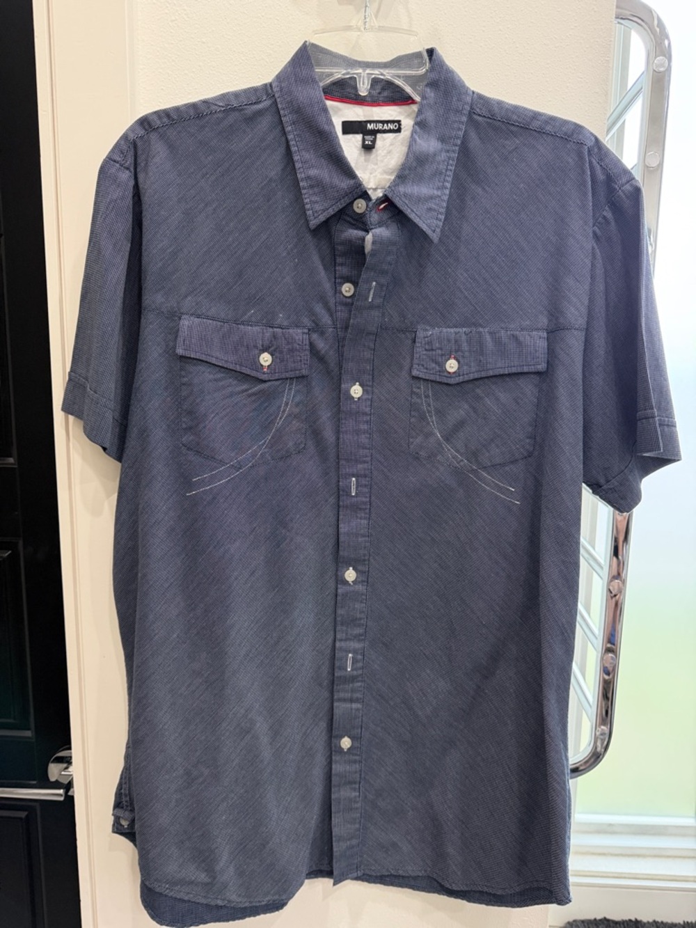 Murano Men's Short-Sleeve Button-Down Shirt in Navy Blue